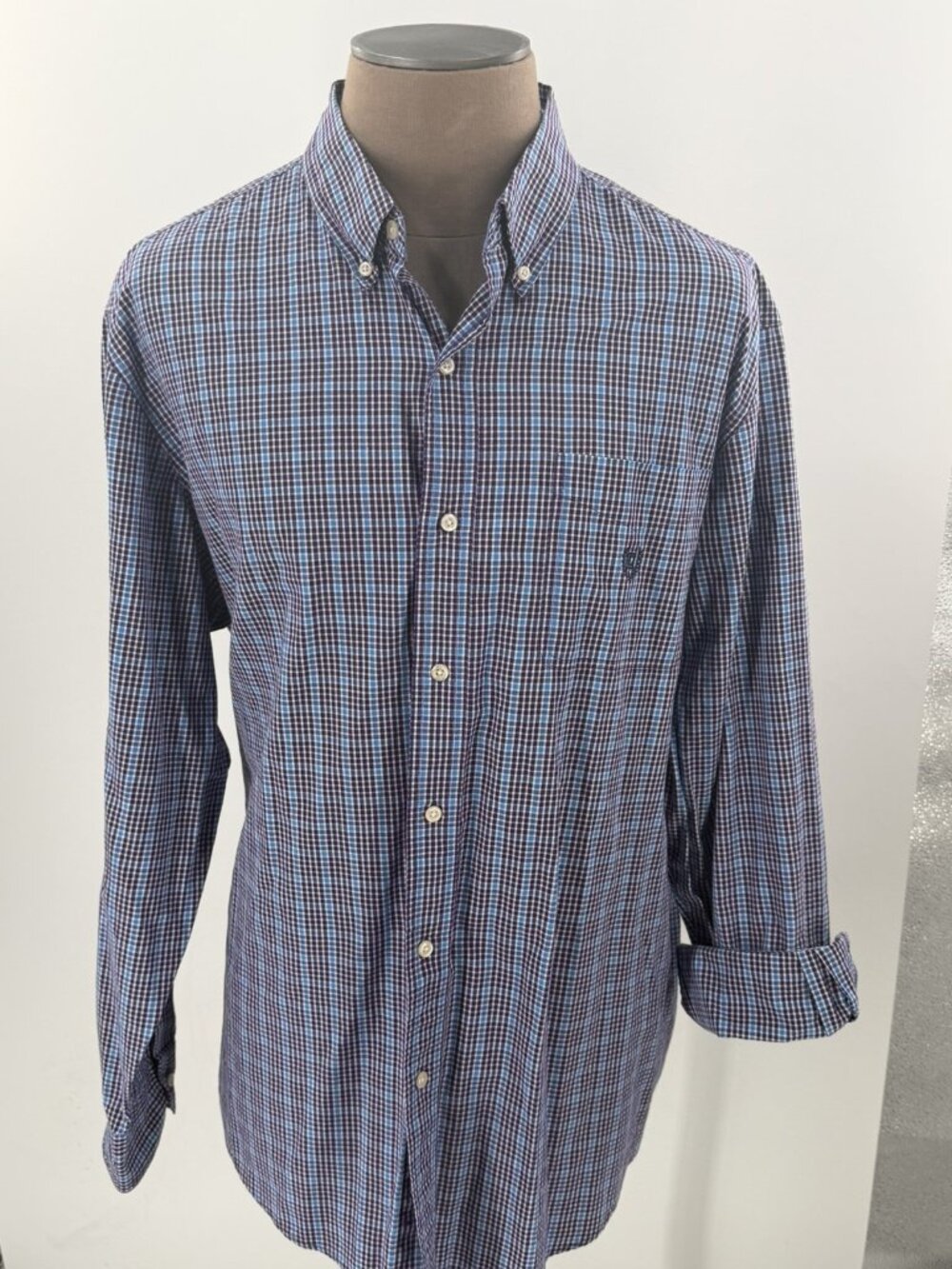 Chaps Easy Care Men’s Blue Purple White Plaid Long Sleeve Cotton Blend 2XLT